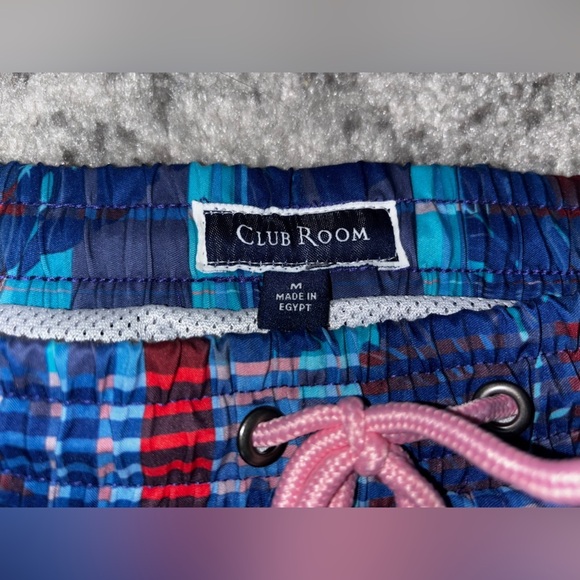 Club Room Plaid Floral Swim Trunks Blue Red Palm Print Size: Medium - Picture 4 of 4